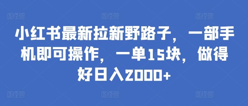 小红书最新拉新野路子，一部手机即可操作，一单15块，做得好日入2000+【揭秘】-凌秋网创
