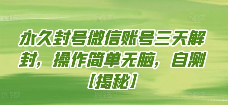 永久封号微信账号三天解封，操作简单无脑，自测【揭秘】-凌秋网创