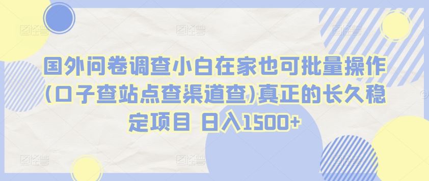 国外问卷调查小白在家也可批量操作(口子查站点查渠道查)真正的长久稳定项目 日入1500+【揭秘】-凌秋网创