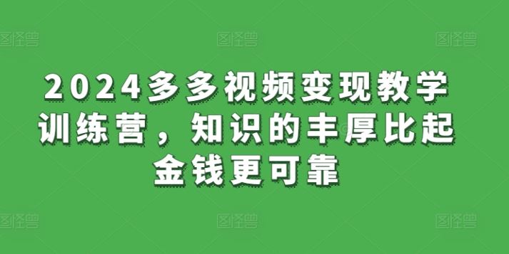 2024多多视频变现教学训练营，知识的丰厚比起金钱更可靠-凌秋网创