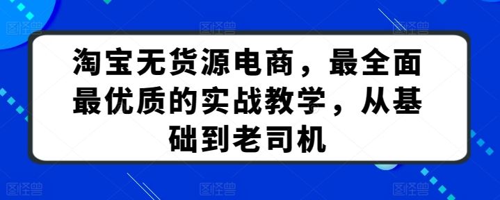 淘宝无货源电商，最全面最优质的实战教学，从基础到老司机-凌秋网创
