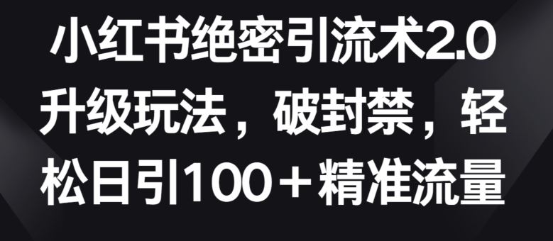 小红书绝密引流术2.0升级玩法，破封禁，轻松日引100+精准流量【揭秘】-凌秋网创