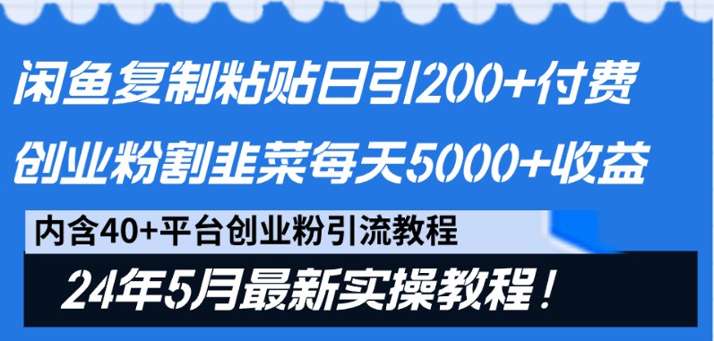 闲鱼复制粘贴日引200+付费创业粉，24年5月最新方法！割韭菜日稳定5000+收益-凌秋网创