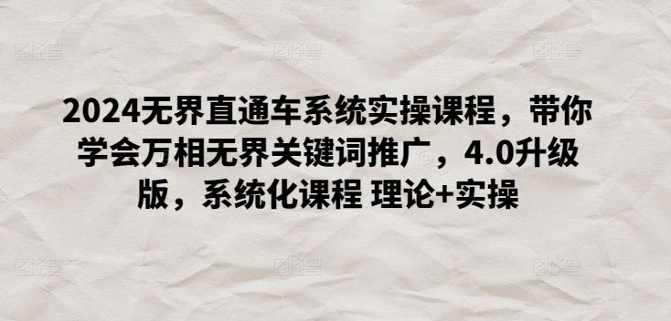 2024无界直通车系统实操课程，带你学会万相无界关键词推广，4.0升级版，系统化课程 理论+实操-凌秋网创