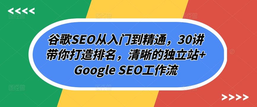 谷歌SEO从入门到精通，30讲带你打造排名，清晰的独立站+Google SEO工作流-凌秋网创