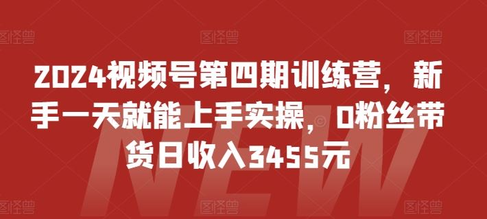 2024视频号第四期训练营，新手一天就能上手实操，0粉丝带货日收入3455元-凌秋网创