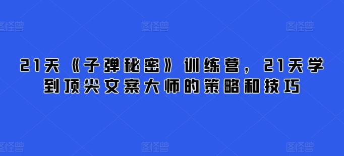 21天《子弹秘密》训练营，21天学到顶尖文案大师的策略和技巧-凌秋网创