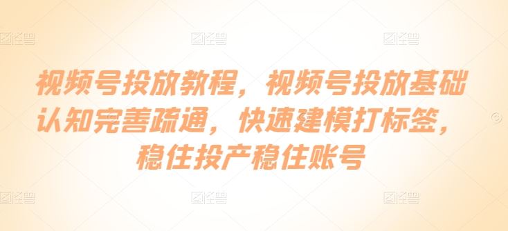 视频号投放教程，​视频号投放基础认知完善疏通，快速建模打标签，稳住投产稳住账号-凌秋网创