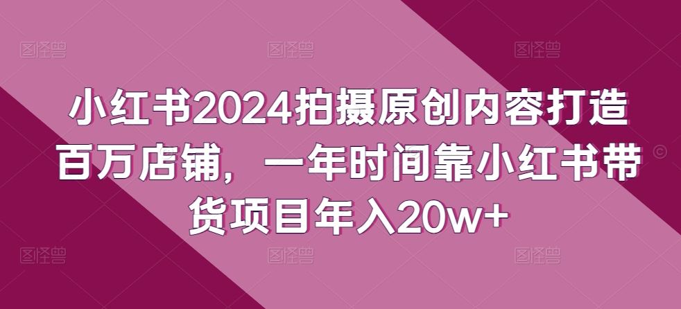 小红书2024拍摄原创内容打造百万店铺，一年时间靠小红书带货项目年入20w+-凌秋网创