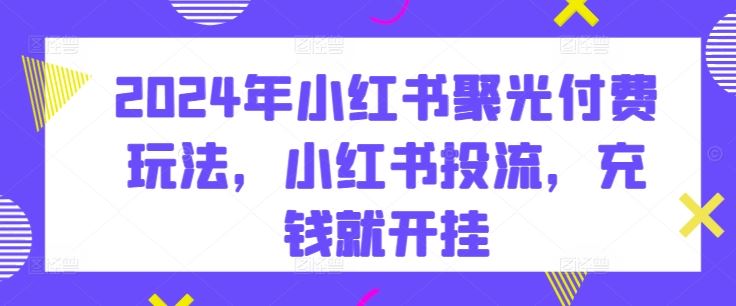 2024年小红书聚光付费玩法，小红书投流，充钱就开挂-凌秋网创