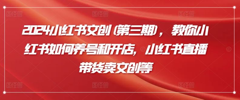 2024小红书文创(第三期)，教你小红书如何养号和开店，小红书直播带货卖文创等-凌秋网创