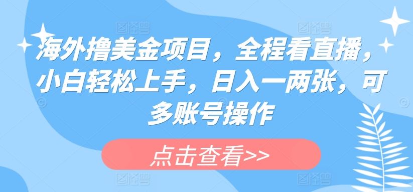 海外撸美金项目，全程看直播，小白轻松上手，日入一两张，可多账号操作【揭秘】-凌秋网创