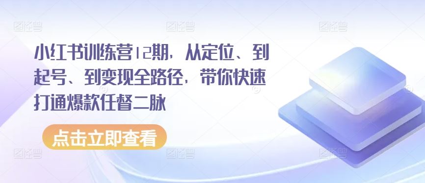 小红书训练营12期，从定位、到起号、到变现全路径，带你快速打通爆款任督二脉-凌秋网创
