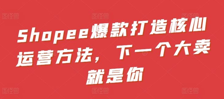 Shopee爆款打造核心运营方法，下一个大卖就是你-凌秋网创