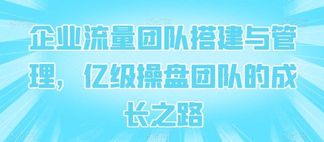 企业流量团队搭建与管理，亿级操盘团队的成长之路-凌秋网创