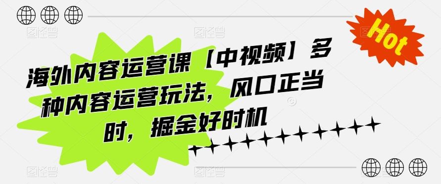 海外内容运营课【中视频】多种内容运营玩法，风口正当时，掘金好时机-凌秋网创
