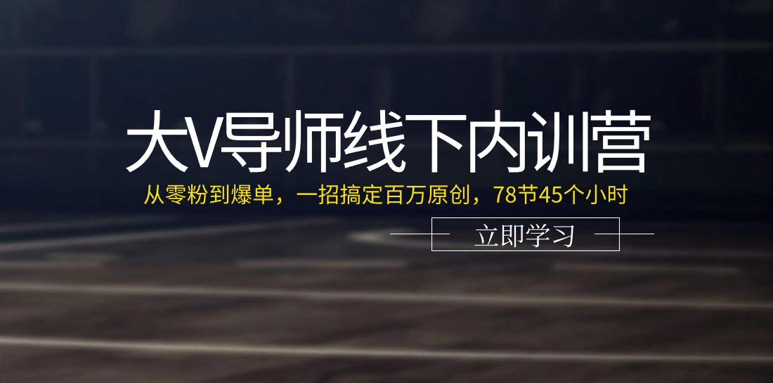 大V导师线下内训营：从零粉到爆单，一招搞定百万原创（78节45个小时）-凌秋网创