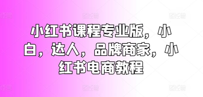 小红书课程专业版，小白，达人，品牌商家，小红书电商教程-凌秋网创