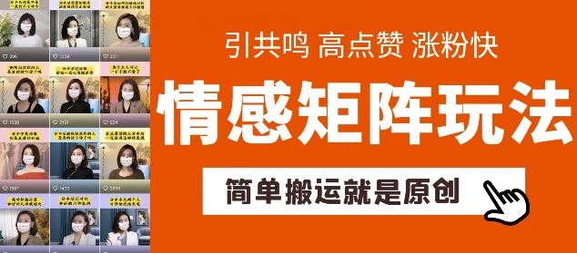 简单搬运，情感矩阵玩法，涨粉速度快，可带货，可起号【揭秘】-凌秋网创