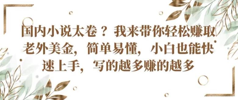 国内小说太卷 ?带你轻松赚取老外美金，简单易懂，小白也能快速上手，写的越多赚的越多【揭秘】-凌秋网创