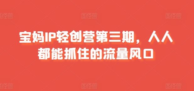 宝妈IP轻创营第三期，人人都能抓住的流量风口-凌秋网创