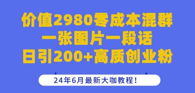 价值2980零成本混群一张图片一段话日引200+高质创业粉，24年6月最新大咖教程【揭秘】-凌秋网创