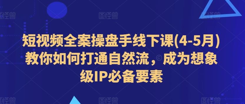 短视频全案操盘手线下课(4-5月)教你如何打通自然流，成为想象级IP必备要素-凌秋网创