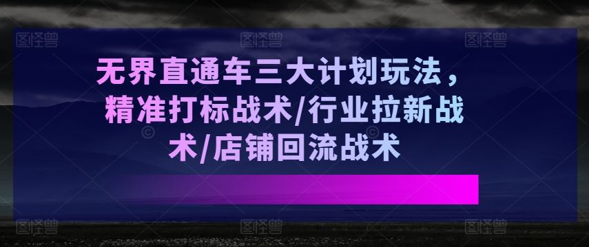 无界直通车三大计划玩法，精准打标战术/行业拉新战术/店铺回流战术-凌秋网创