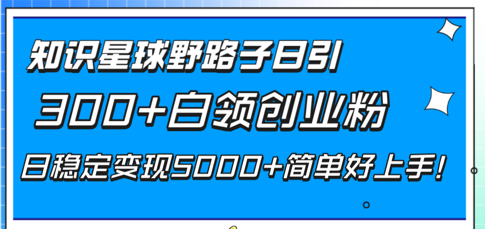 （8315期）知识星球野路子日引300+白领创业粉，日稳定变现5000+简单好上手！-凌秋网创