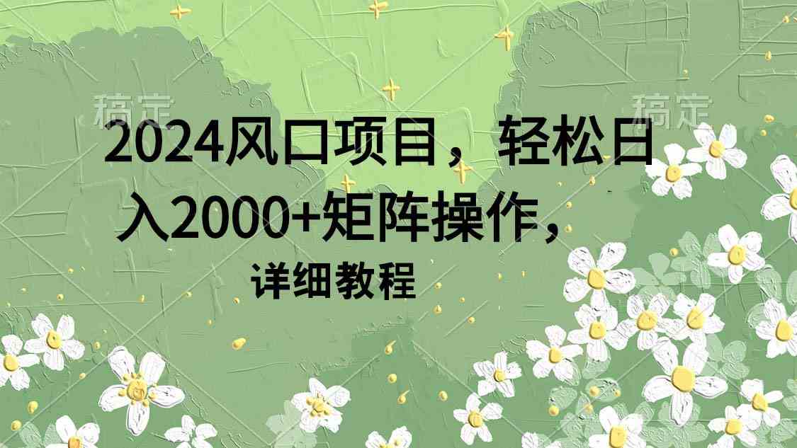 （9652期）2024风口项目，轻松日入2000+矩阵操作，详细教程-凌秋网创