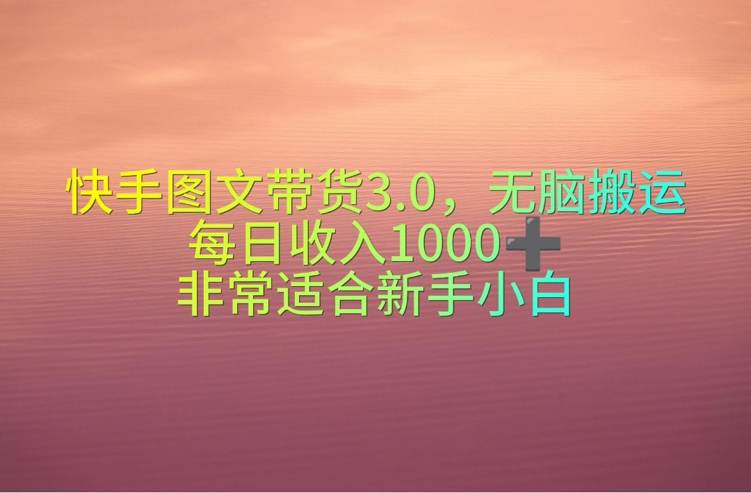 （10252期）快手图文带货3.0，无脑搬运，每日收入1000＋，非常适合新手小白-凌秋网创