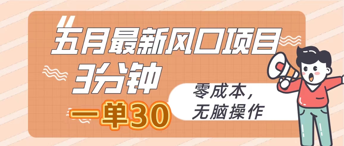 （10256期）五月最新风口项目，3分钟一单30，零成本，无脑操作-凌秋网创