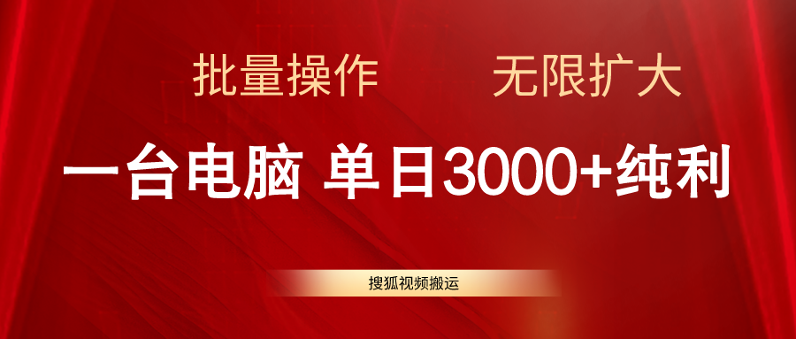 （11064期）搜狐视频搬运，一台电脑单日3000+，批量操作，可无限扩大-凌秋网创