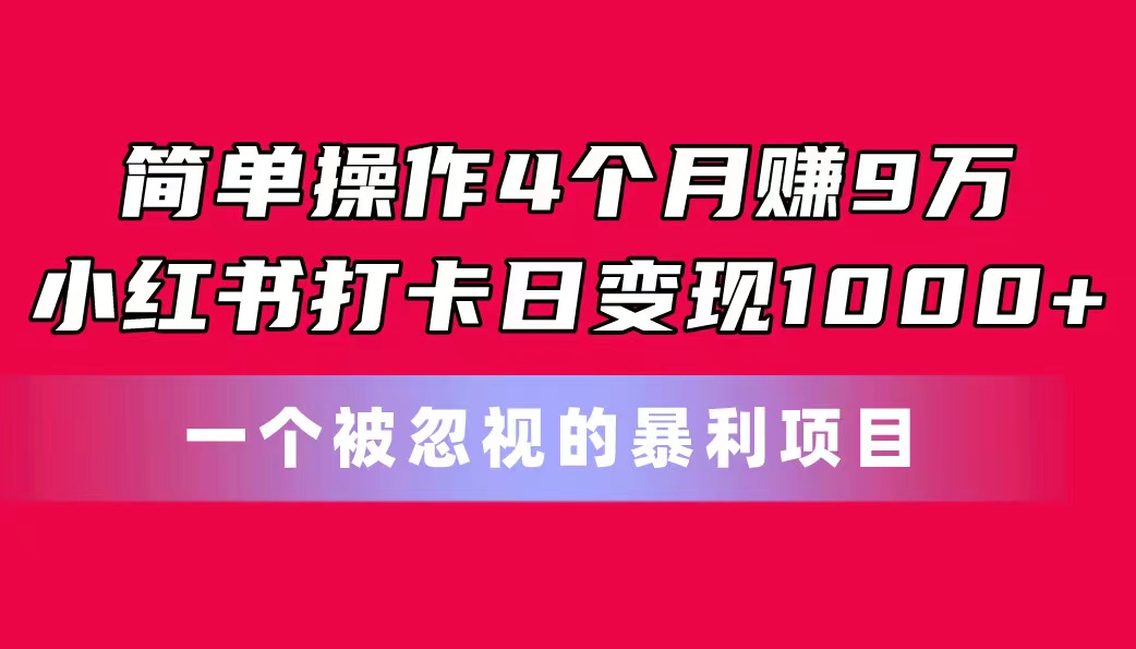 （11048期）简单操作4个月赚9万！小红书打卡日变现1000+！一个被忽视的暴力项目-凌秋网创