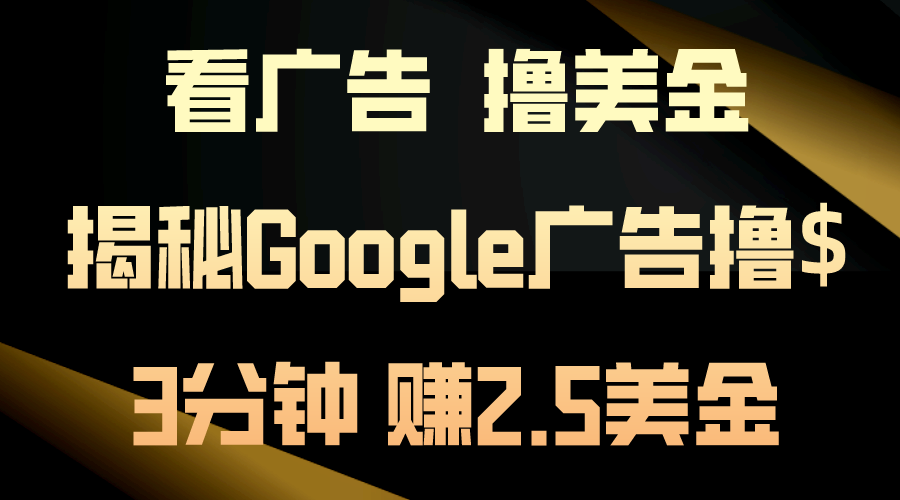 （10912期）看广告，撸美金！3分钟赚2.5美金！日入200美金不是梦！揭秘Google广告…-凌秋网创