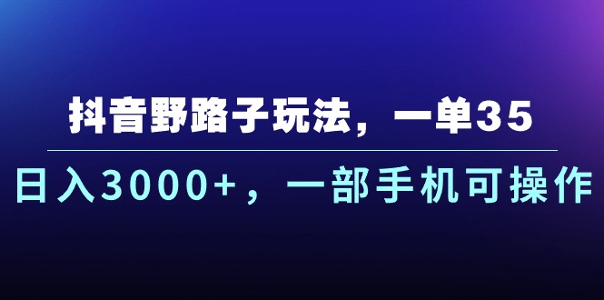 （10909期）抖音野路子玩法，一单35.日入3000+，一部手机可操作-凌秋网创