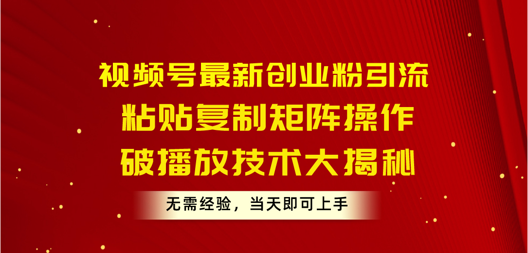 （10803期）视频号最新创业粉引流，粘贴复制矩阵操作，破播放技术大揭秘，无需经验…-凌秋网创