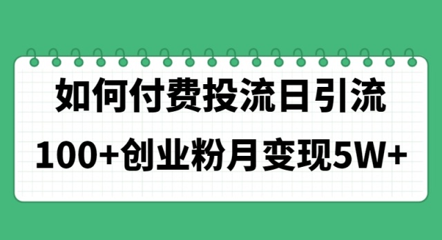 （11155期）如何通过付费投流日引流100+创业粉月变现5W+-凌秋网创
