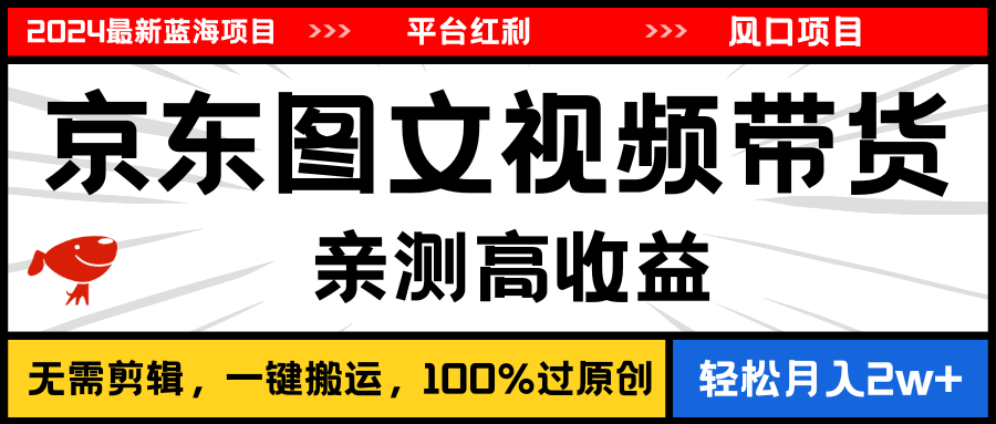 （11147期）2024最新蓝海项目，逛逛京东图文视频带货，无需剪辑，月入20000+-凌秋网创