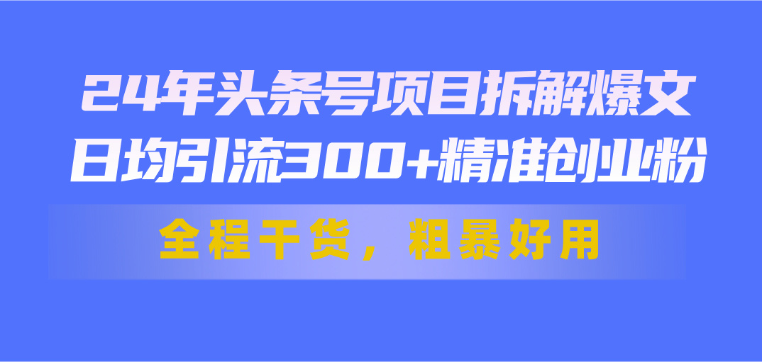 （11397期）24年头条号项目拆解爆文，日均引流300+精准创业粉，全程干货，粗暴好用-凌秋网创