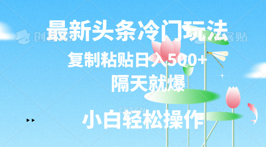 （11414期）最新头条冷门玩法，隔天就爆，复制粘贴日入500+-凌秋网创