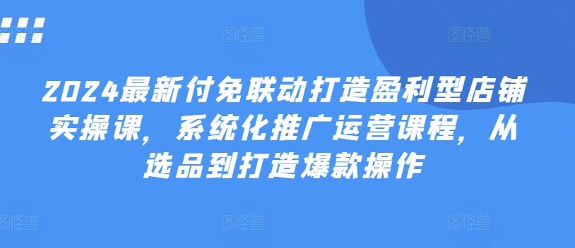 2024最新付免联动打造盈利型店铺实操课，​系统化推广运营课程，从选品到打造爆款操作-凌秋网创