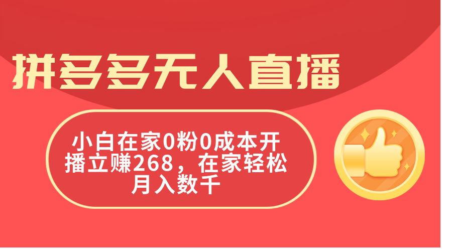 （11521期）拼多多无人直播，小白在家0粉0成本开播立赚268，在家轻松月入数千-凌秋网创