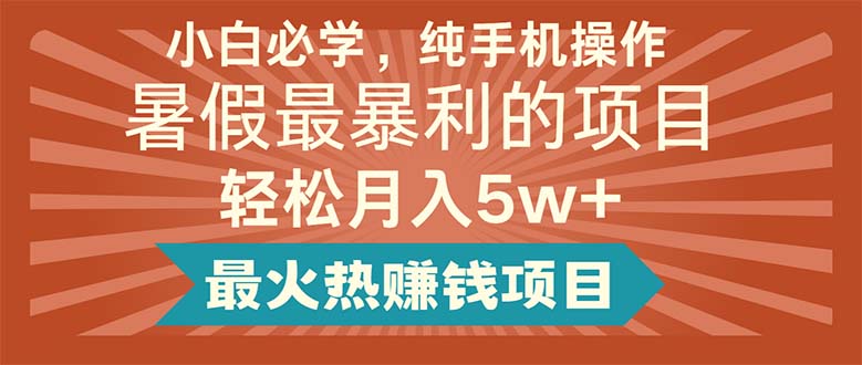 （11583期）小白必学，纯手机操作，暑假最暴利的项目轻松月入5w+最火热赚钱项目-凌秋网创