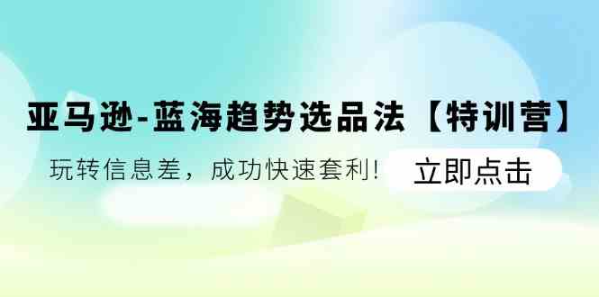 亚马逊蓝海趋势选品法【特训营】：玩转信息差，成功快速套利-凌秋网创