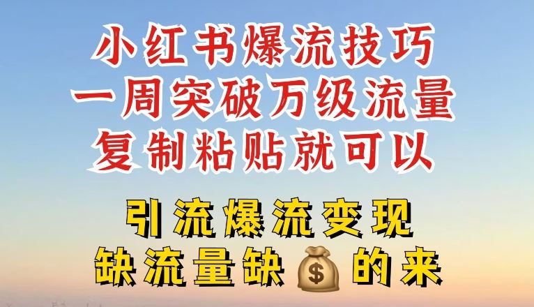 小红书爆流技巧，一周突破万级流量，复制粘贴就可以，引流爆流变现【揭秘】-凌秋网创