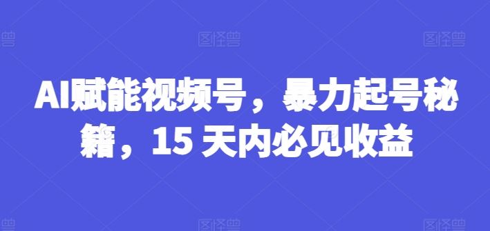 AI赋能视频号，暴力起号秘籍，15 天内必见收益【揭秘】-凌秋网创