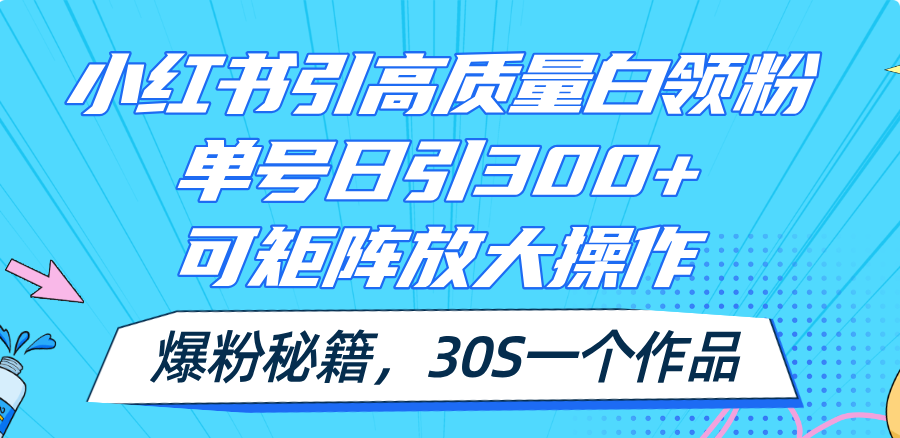 （11692期）小红书引高质量白领粉，单号日引300+，可放大操作，爆粉秘籍！30s一个作品-凌秋网创