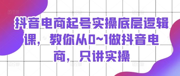 抖音电商起号实操底层逻辑课，教你从0~1做抖音电商，只讲实操-凌秋网创