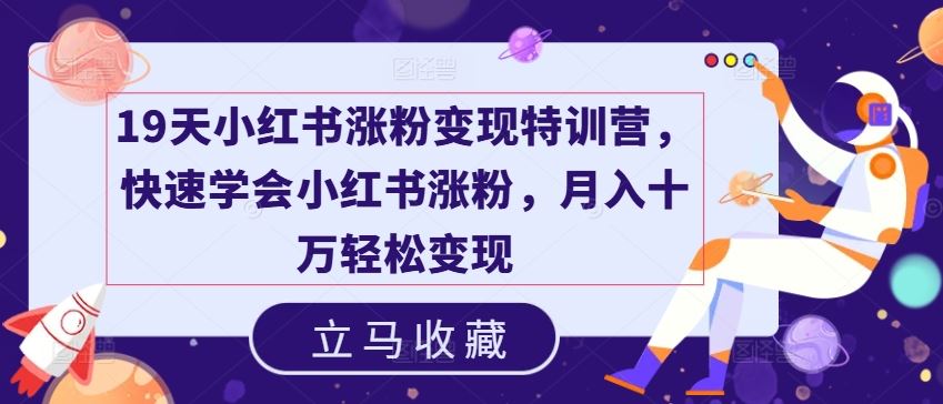 19天小红书涨粉变现特训营，快速学会小红书涨粉，月入十万轻松变现-凌秋网创